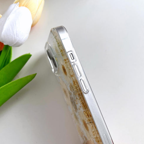 for iPhone 13 / iPhone 14/ iPhone 15 Clear Case with Pressed Real Flowers Design,Glitter Cute White Floral Pattern Soft TPU Protective Women Girl'...