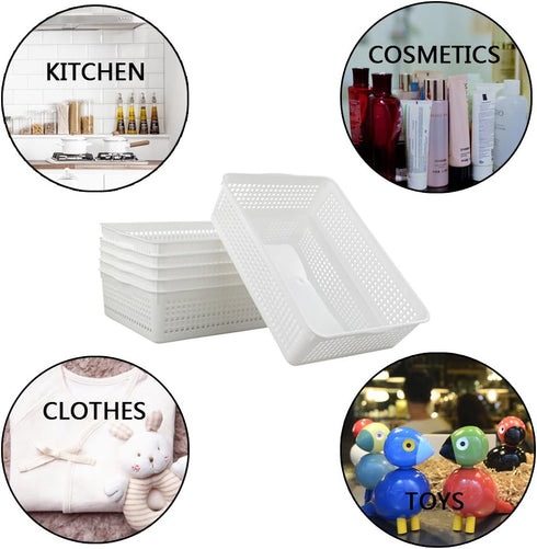 Plastic Storage Trays Baskets/Organizing Baskets, 13.2 Inches x 9.6 Inches x 3.6 Inches, Set of 6 (White)...
