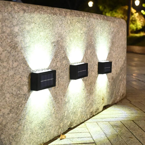 10 LED Solar Up Down Lights Outdoor Waterproof,2 Pack Modern Nordic Sconce Illuminate Outside Sunlight Sensor Lamp, Black Exterior Light Fixture W...