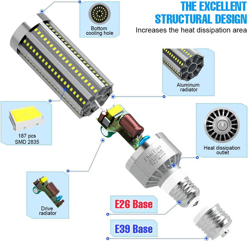 25W LED Corn Llight E26 Bulbs 300Watts Equivalent 4434 Lumens E39 Mogul Base 6000K Daylight Lamp Bulb AC100-277V Large Area Lighting for Storage R...