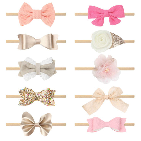 10 PCS Baby Girl Headbands and Bows Soft Elastic Nylon Hairbands Handmade Newborn Head Bands Hair Accessories for Babies Infant Toddler...