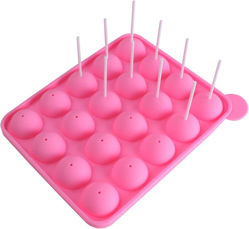 20 Cavity Silicone Pink Lolly Pop Party Cupcake Baking Mold Cake Pop Stick Mold Tray...