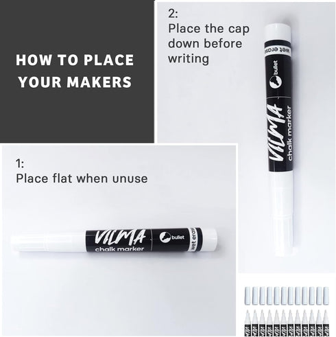VILMA White Liquid Chalk Markers Wet Erase Markers Window Markers for Chalkboard Signs, Windows, Blackboards,Glass,12 Pack...