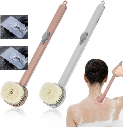 2 Pack Back Scrubber for Shower, Long Handle Bath Massage Cleaning Brush, Family Essentials Long Handle Back Shower Bath Soap Dispenser Massage Cl...