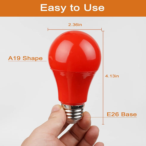 GREENIC Red Light Bulbs 9W (60 Watt Equivalent), 120V E26 Base A19 Red LED Lights for Bedroom, Porch, Holiday, Party, Valentine's Day, Halloween, ...