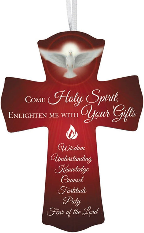 Confirmation Cross Gift Come Holy Spirit Wooden Cross with White Ribbon Hanger, 6 Inch...
