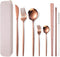 AARAINBOW 8 Pieces Stainless Steel Flatware Set Portable Reusable Cutlery Set Travel Utensils Set Including Chopsticks Knife Fork Spoon Straws Cle...
