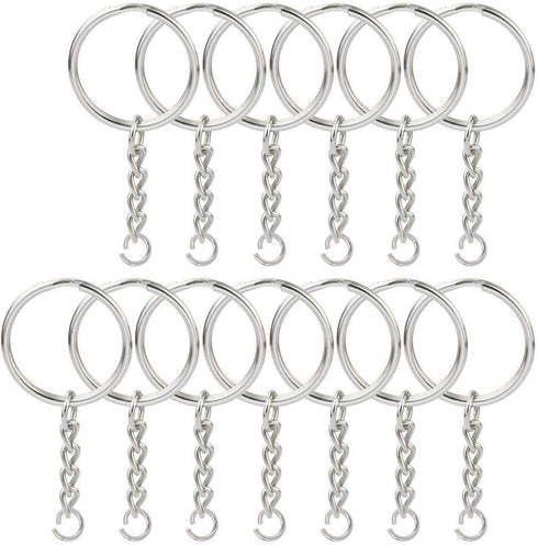 50 Pcs NANSSY 1 Inch/25mm Split Keyrings with Chain Silver Keychain Ring, Key Chains Rings Parts with Open Jump Ring and Connector...