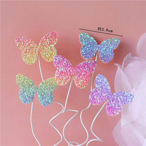 Newmemo 12pcs Gradient Sequins Butterfly Cake Toppers, Rose Gold Confetti Balloon Cake Supplies, Glitter Butterflies Cupcake Toppers Picks, Butter...