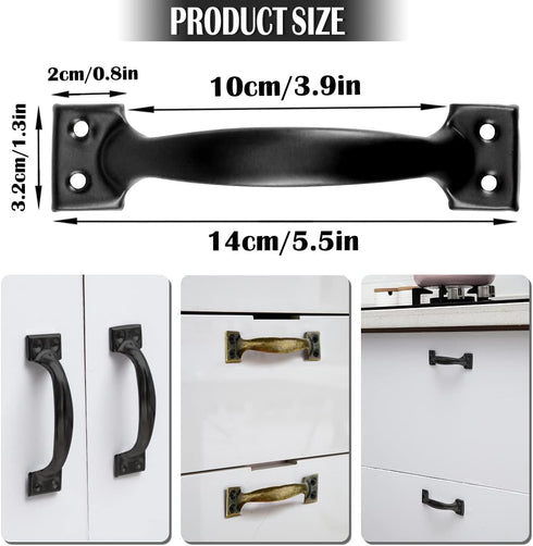 10 Pack Premium Black Pull Door Handles, 6 Inch Metal Cabinet Handle for Home Improvement, Garden Gate, Furniture Drawer Cabinet - Barn Door Hardw...