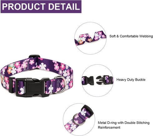 Adjustable Dog Collar - Special Design Patterns, Soft Nylon Comfortable Durable Pet Collar for Small Medium Large Dogs (S, Floral Pink)...