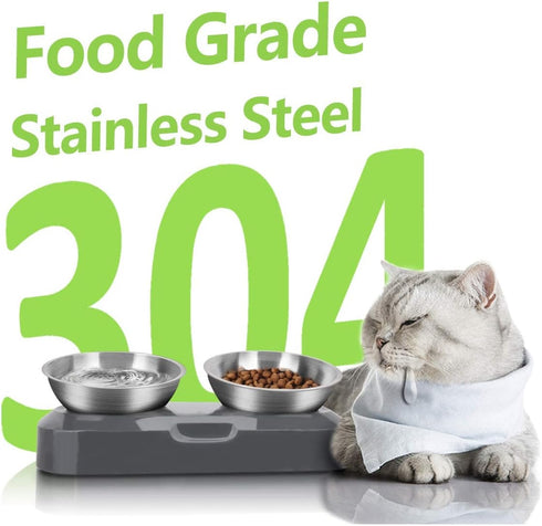 Stainless Steel Cat Food Bowl, 15-Angle, Ergonomic Design Reduces Vomiting...