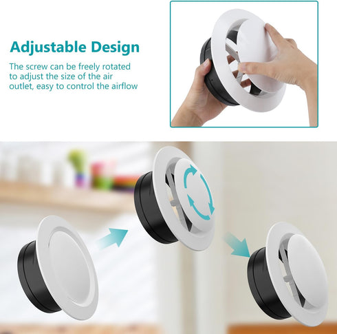 4 Inch Round Vent Cover, 8 PCS ABS Adjustable Soffit Vents, White Ceiling Vent Covers for Living Room, Closet, Kitchen, Bathroom, Office Ventilati...