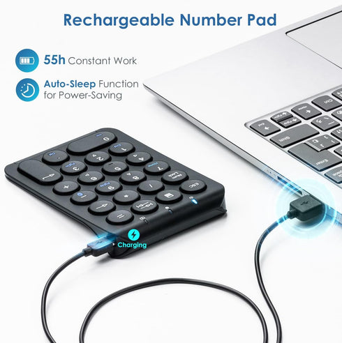 SANWA Bluetooth Numeric Keypad, Rechargeable Wireless Ten Key Number Pad, 22-Key Portable & Slim Financial Accounting Numpad for Laptop Computer, ...