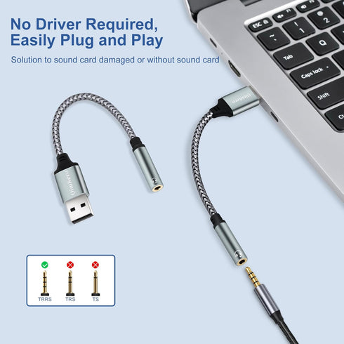 (2-Pack) USB to 3.5mm Jack Audio Adapter, QimKero External Sound Card USB-A, for AUX Stereo Converter, Compatible for Headset, PC Windows, Laptop?...