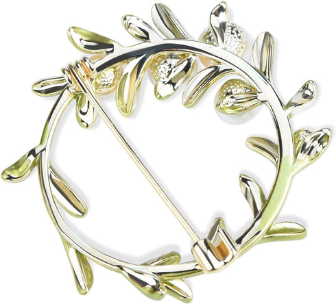 Women's Elegant Cubic Zirconia Pearl Gold Open Ring Circle Wreath Brooch Pin Cardigan Scarf Lapel Pin Party Wedding Jewelry...