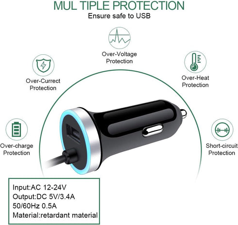 USB C Car Charger, 3.4A Fast Charging Car Charger Adapter with 3ft Type C Coiled Cable for Samsung Galaxy A15 5g A14 A13 A53 A54 A55 S24 S23 FE S2...