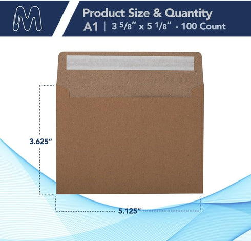 MOS A1 Invitation Envelopes – 3-5/8" x 5-1/8" Kraft Mailing Envelopes Self Seal (100 Count) – 120GSM/ 32LB Bond Heavy Duty – Gift Card Envelopes, ...