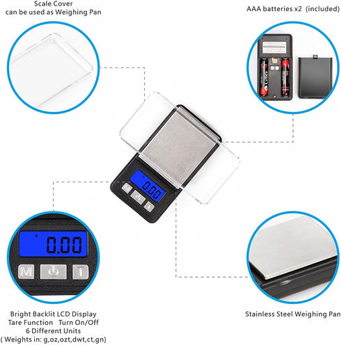 Fuzion Ultra Mini Gram Scale, 100/0.01g Mini Scale, Digital Pocket Scale, Small Jewelry Scale with Tray, Food Scale with 6 Units Conversion, Tare,...