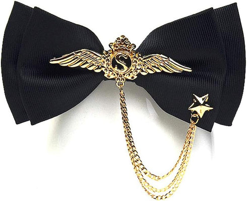 Men's Adjustable Bow tie Gold Metal Wings Chain Two Layer Neck Bowtie...