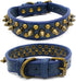 Spiked Studded Dog Collar, Adjustable Soft Leather Puppy Collar for Small Medium Dogs Bulldog Pitbull Mastiff Poodle Boxer (M, Blue)...