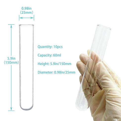 10pcs 60ml Glass Test Tubes, 25x150mm 3.3 Borosilicate Glass Test Tubes for Scientific Experiments, Party and Home Decorations, Candy Storage and ...