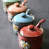 VanEnjoy Traditional China Retro Hand Painted Flower Ceramic Round Sugar Spice Containers Porcelain Jar with Spoon Round Condiment...