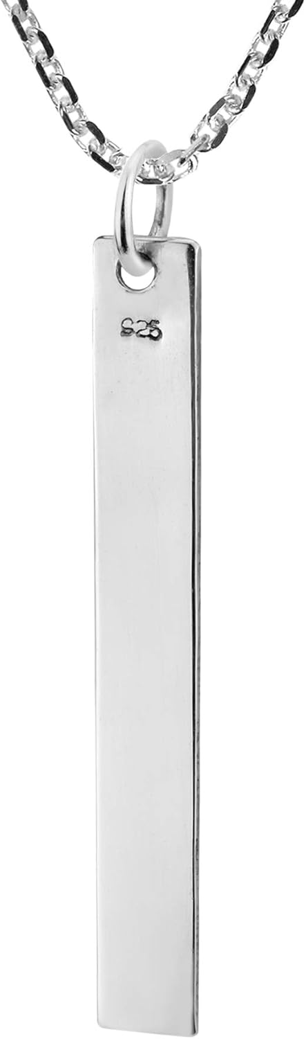AeraVida Minimalist Hammered Vertical Bar in 925 Sterling Silver Pendant Necklace | Casual Everyday Jewelry | 18 inch...