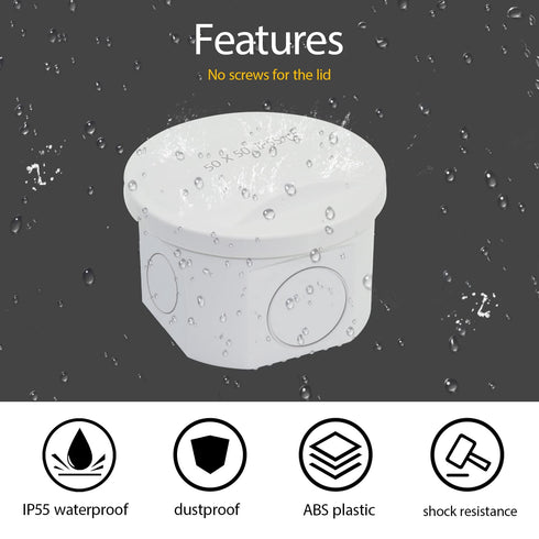 LeMotech Junction Box with Reserved Holes ABS Plastic Electrical Box IP55 Waterproof Dustproof Project Enclosure for Electronics White D2.9 x H1.7...