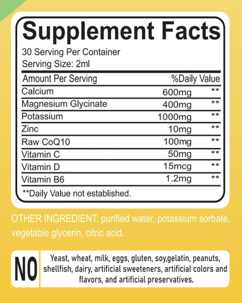 Calcium Magnesium Potassium Supplement Liquid,400mg Magnesium Glycinate,600mg Calcium Magnesium Drop Supplement with Vitamin D and Zinc (60ml/Lemo...
