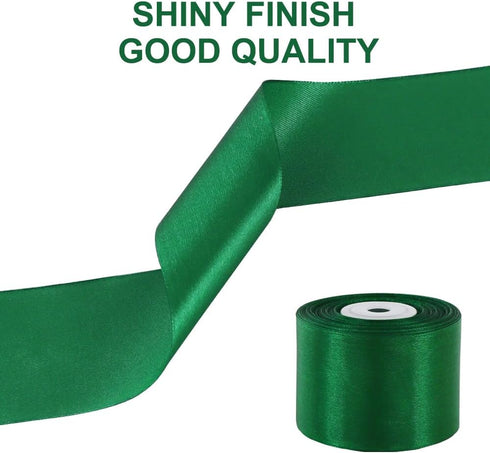 TONIFUL 2 Inch x 25 Yards Wide Green Satin Ribbon Solid Fabric Ribbons Roll for Valentine's Day Crafts Gift Wrapping Invitation Cards Floral Hair ...