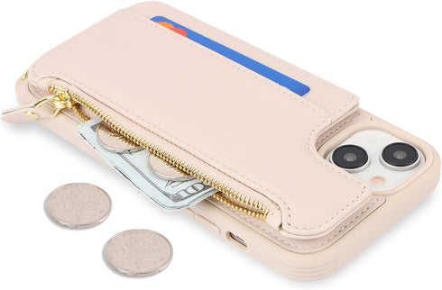 Cavor for iPhone 13 Case with Card Holder,iPhone 13 Wallet Case for Women,Phone Case iPhone 13 Case with Strap,Crossbody Lanyard and Wristlet,Leat...