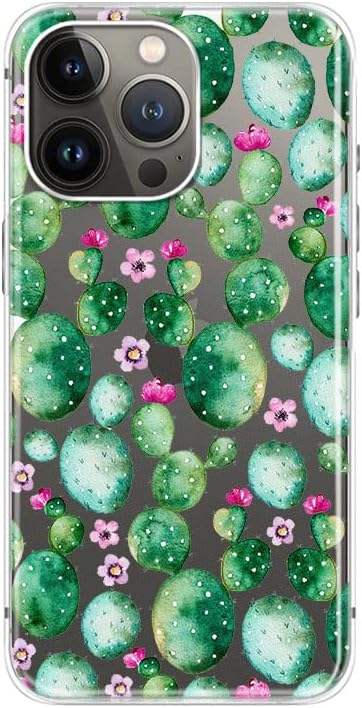 Blingy's for iPhone 13 Pro Case (6.1 inch), Cute Cactus Style Fun Succulents Design Transparent Soft TPU Protective Clear Case Compatible for iPho...