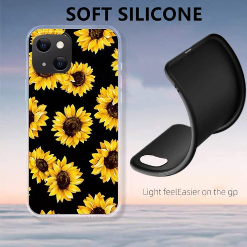 Case for iPhone 13 Mini, Sunflower Floral Pattern, Shockproof Soft Silicone Slim Cute Yellow Flower Case Compatible with iPhone 13 Mini 5.4 Inch...