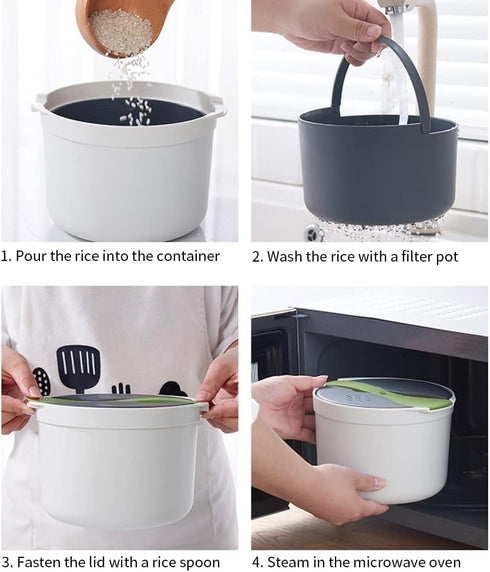 Microwave Rice Cooker, 2L Microwave Rice Steamer Pasta Cooker, Food Grade PP Microwave Rice Cooker, Strainer and Steamer Pot Set,4PCS(COLOR:green)...