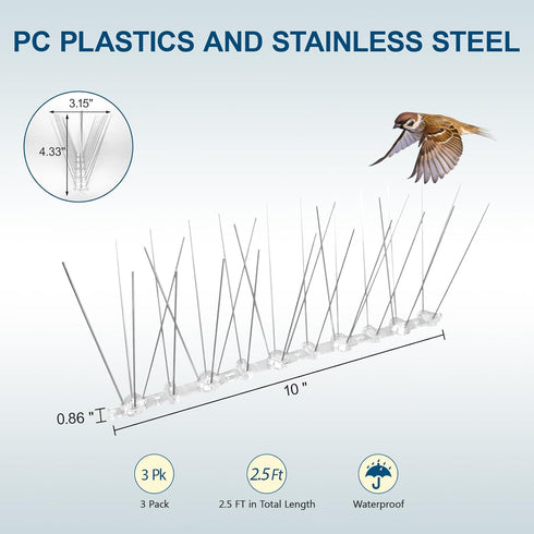 Bird Spikes, 3 Pack Pigeon Spikes of Stainless Steel for Outside to Keep Birds Away, Bird Scare Devices for Small Bird Cat Squirrel, Pigeon Spikes...