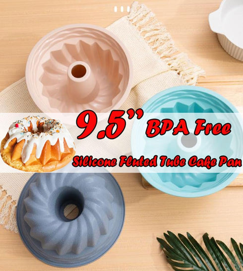 Silicone Buntz Cake Pan,9.5 Inch Nonstick Fluted Pans for baking,Silicone Round Baking Molds for Cakes (Blue)...