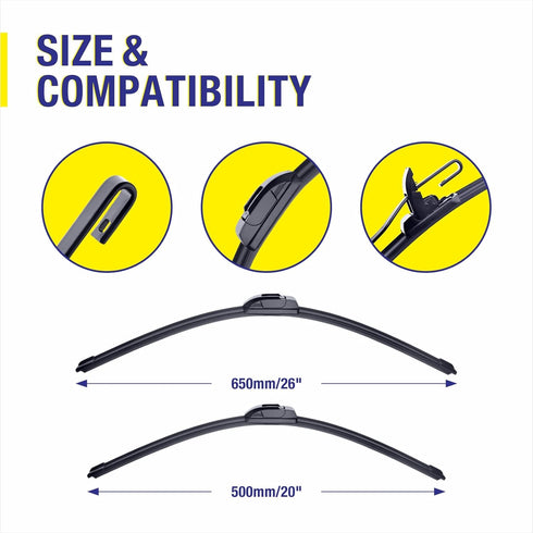 3 Wipers 26"/20"/16" Replacement For Dodge Grand Caravan 2019-2008 (Set of 3), 26 Inch+20 Inch Windshield Wiper Blades with 16 Inch Rear Wiper Bla...