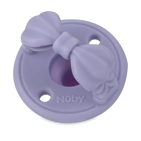 Nuby 3-D Sili Soother Pacifiers with Soft Handle and Two Safety Air Holes, 2 Pack, 0+ Months, Purple Bow and Pink Flowers...