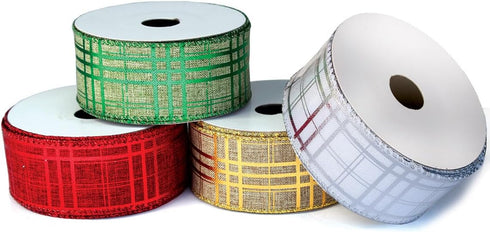 Wired Christmas Ribbon for Tree Plaid Ribbons Set Burlap Xmas Thick 2.5 Inch 4 Rolls 24 Yards for Decorating Trees Gift Wrapping Wreaths Bows Perf...