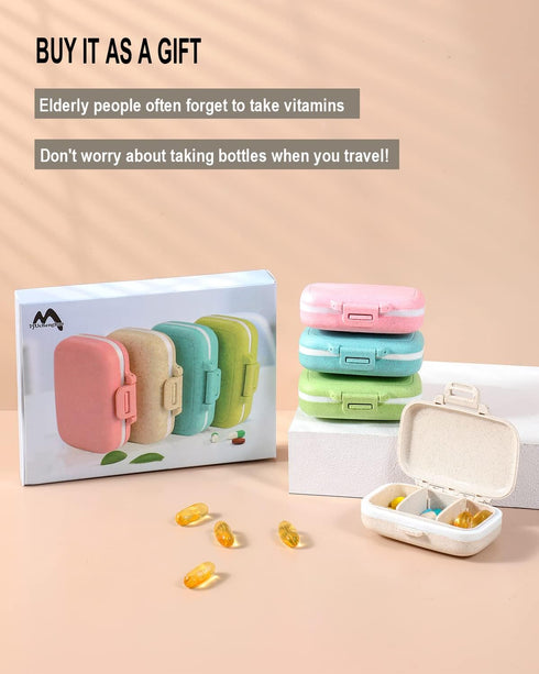 4 PC Pill Case 3 Removable Compartments Pill Box BPA-free,day pill organizer/3 times a day/AM-PM Travel Pill Organizer for Pocket or Purse storage...