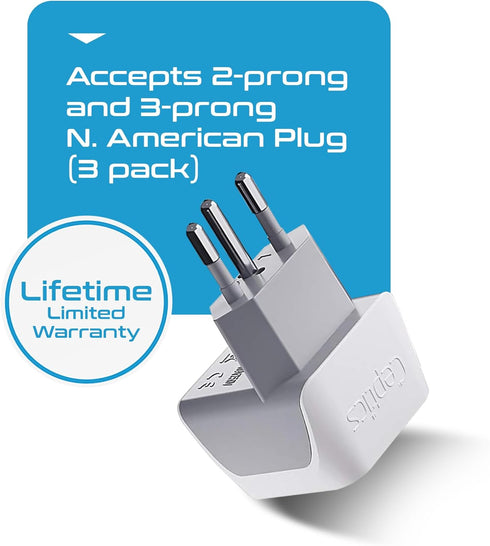 Ceptics Brazil Travel Adapter Plug with Dual Usa Input - Type N (3 Pack - Ultra Compact - Safe Grounded Perfect for Cell Phones, Laptops, Camera C...