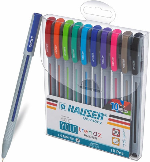 HAUSER YOLO Trendz Ballpoint Pens – 10 Pack, 1.0mm Colorful Pens for Note-Taking, School, Back to College Essentials, and Teacher Supplies...
