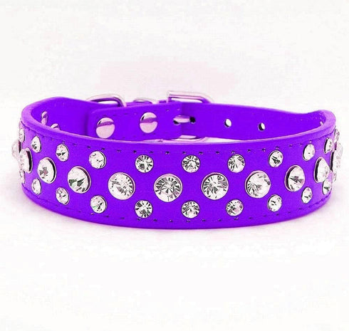 Rhinestone Dog Collar, Bling Rhinestone PU Leather Crystal Diamond Pet Dog Cat Puppy Collar Black S M L XL (L, Purple)...