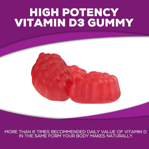 Vitamin D3 Gummies Extra Strength 5000 IU (125 mcg) - Raspberry Flavor Gummy Vitamins - Vitamin D Dietary Supplement for Bone, Teeth, Muscle & Imm...