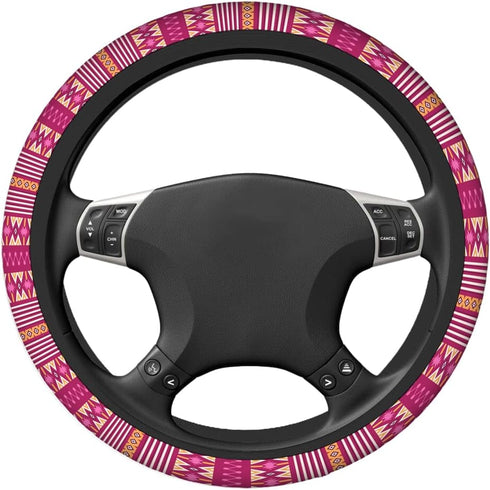 Swono Tribal Boho Car Steering Wheel Cover Universal 15 Inch with Grip Contours Abstract Red Ethnic Boho Style Aztec Neoprene Auto for Men and Wom...