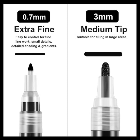 12 Pieces Acrylic Paint Pens Black and White Marker Pen 0.7 mm Extra Fine, 3 mm Medium Tip, Waterproof Art Markers for Rock Painting Ceramic Glass...
