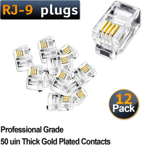 RJ9 4P4C 50 Micron Thick Gold Plating Telephone Handset Cord Plugs (12 Pack)...