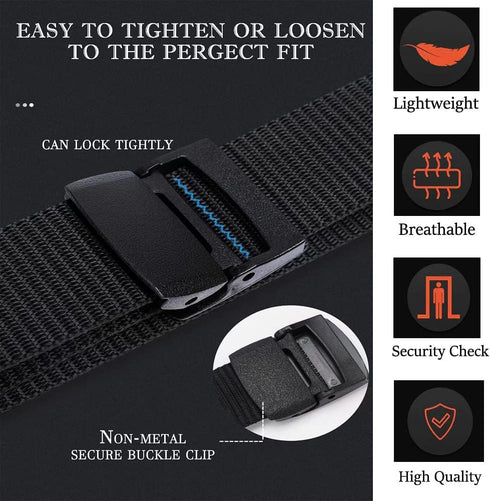 Nylon Belts for Men,1.5inch Tactical Military Belt Breathable Slide Buckle Canvas Web Belt Adjustable Outdoor Casual, Black...