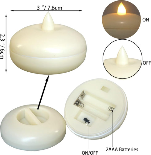Waterproof Flameless Floating Candle Battery Operated Flickering Electric Led Light with Timer, Warm White Tealight Home Outdoor Decor for Wedding...